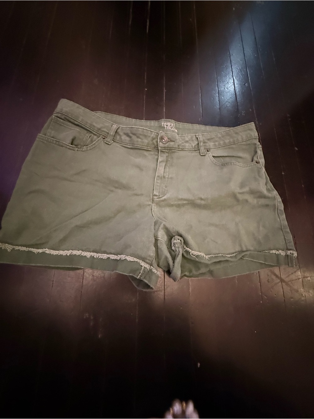 Time and Tru Olive Frayed Hem Women's Denim Shorts